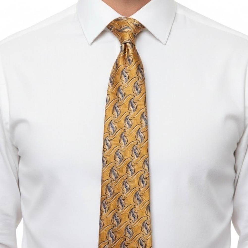 ROBERT TALBOTT Best Of Class Silk Tie Gold Blue Paisley Jacquard Woven Necktie